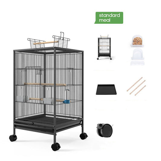 Parrot Xuanfeng Bird Cage with Feeder Grass Nest Breeding Box, black metal cage with perches on Tampa Home & Garden Store