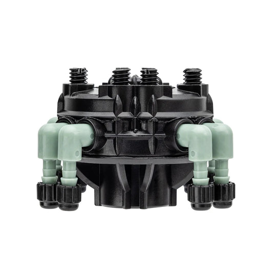 Orbit Irrigation 8-Port Adjustable Drip Manifold with black body and green tubing fittings on Tampa Home & Garden Store
