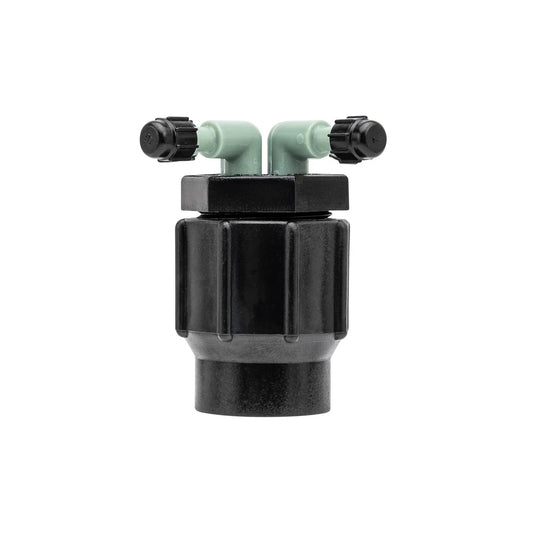 Orbit four-port full-flow drip irrigation manifold 67025 with green ports and black caps on Tampa Home & Garden Store