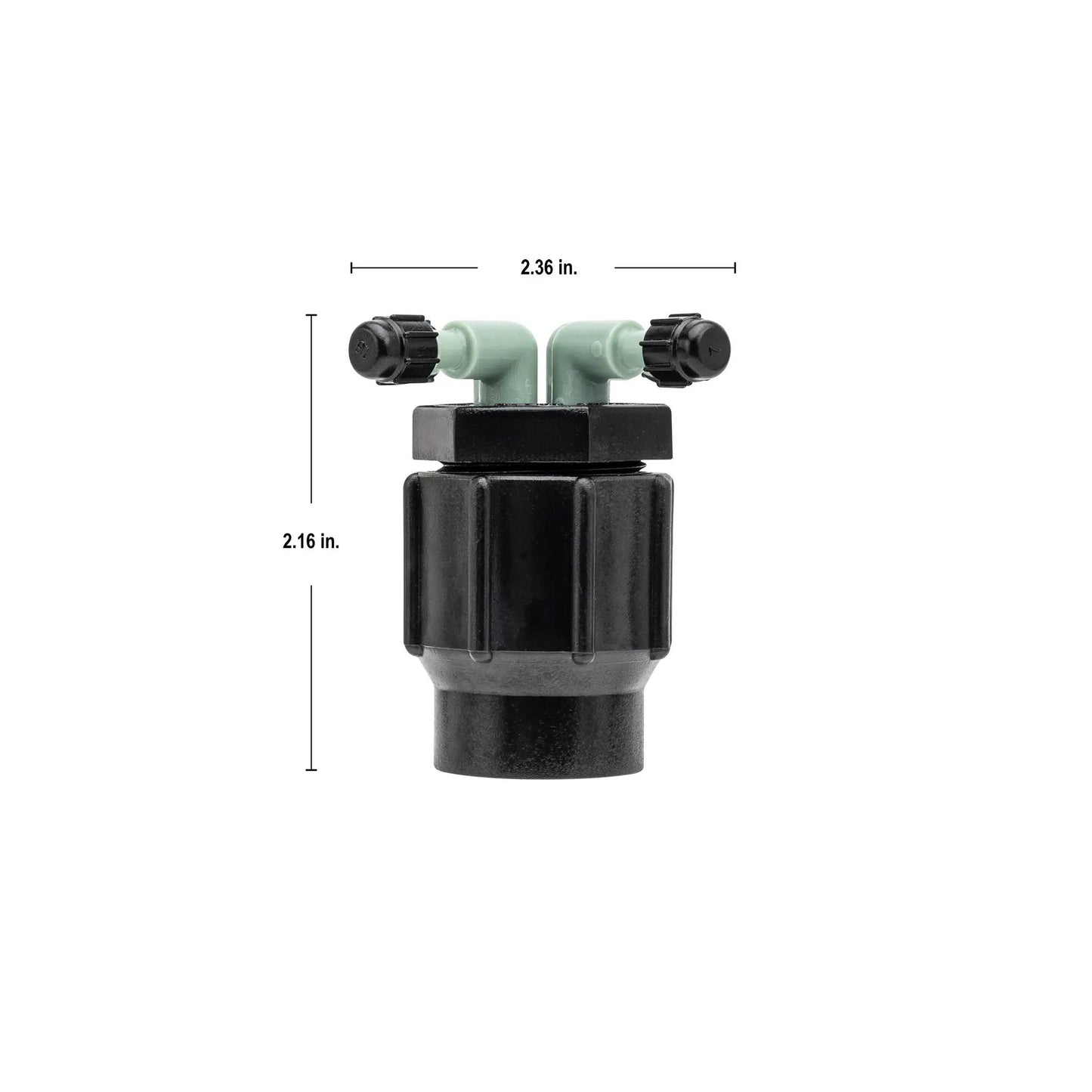 Orbit Irrigation 1/2 in FPT to 1/4 in barb two-port drip manifold with green fittings on Tampa Home & Garden Store