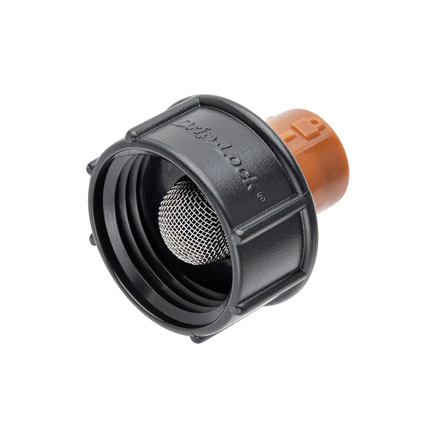 3/4 Faucet FHT to 1/4 Drip-Lock Adapter with black housing orange cap and mesh screen on Tampa Home & Garden Store