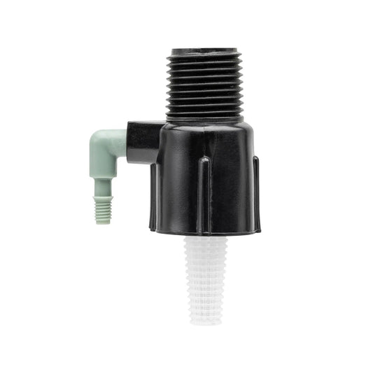 Orbit Irrigation half-inch FPT to quarter-inch barb drip manifold, black plastic with green barb on Tampa Home & Garden Store