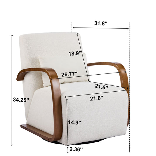 360° Swivel Accent Chair beige fabric with wood arms HouseOfZazla Swing Chair on Tampa Home & Garden Store