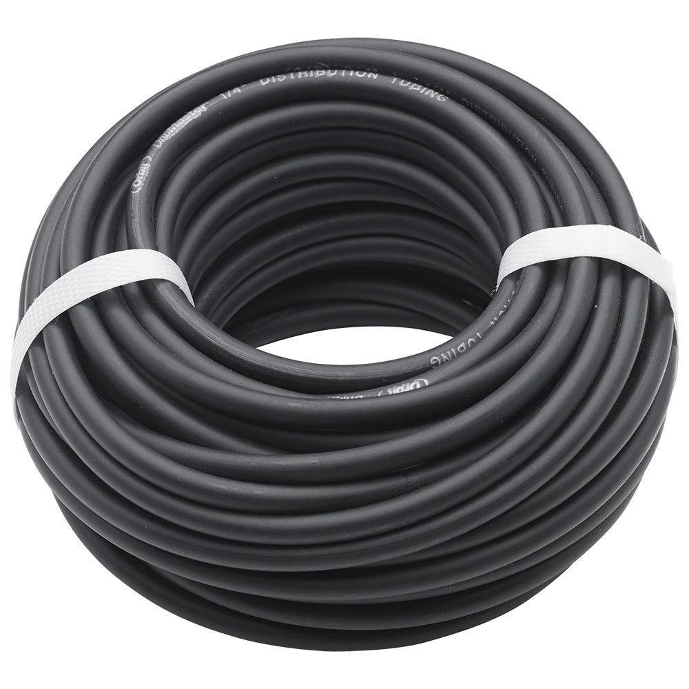 1/4-in drip blank distribution tubing coil by Orbit, black irrigation tubing with white tie on Tampa Home & Garden Store