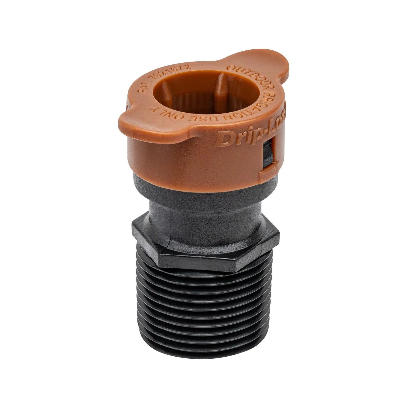 Orbit Drip-Lock 3/4 in MPT to 1/2 in adapter, orange plastic irrigation fitting on Tampa Home & Garden Store