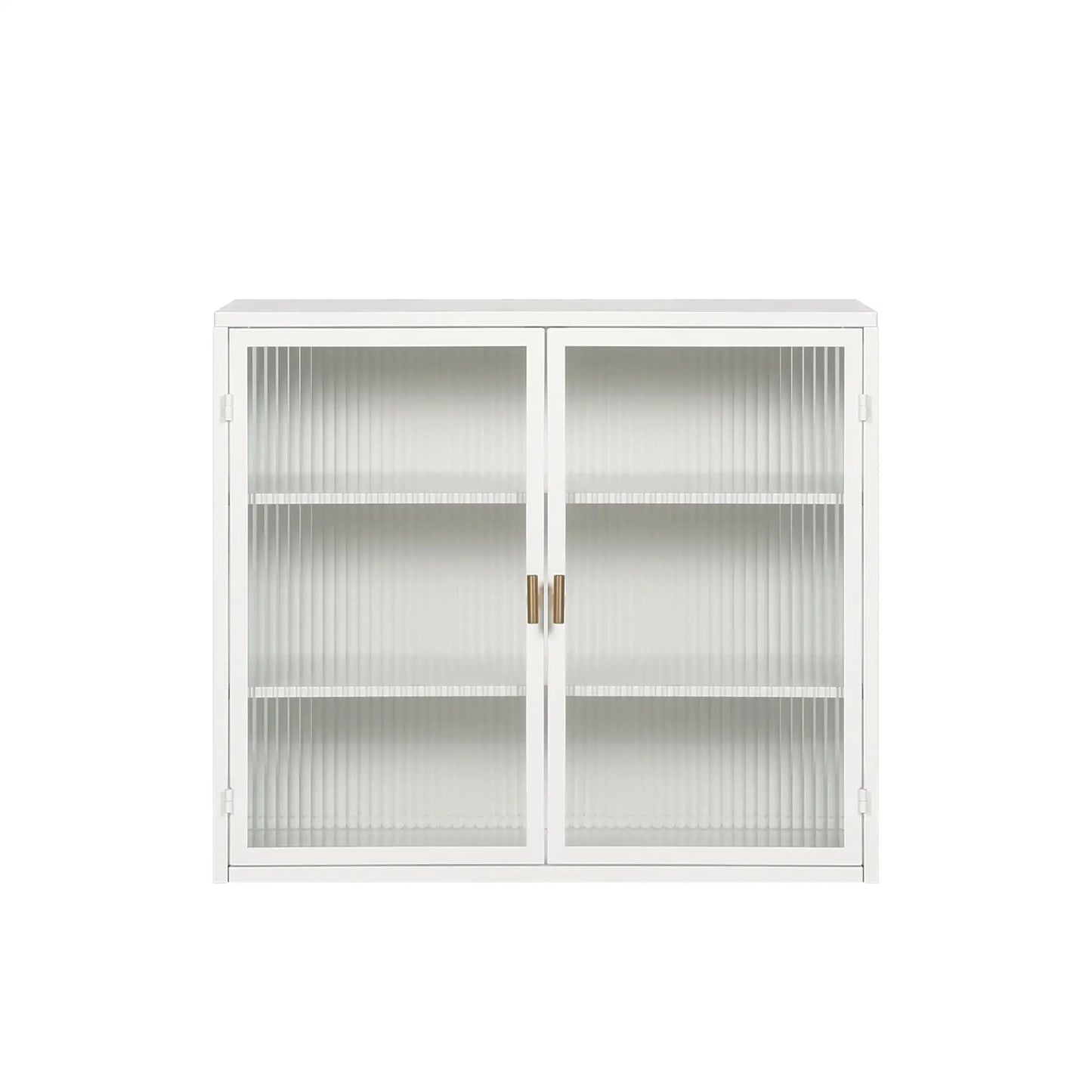 White glass-door wall cabinet with two ribbed glass doors and slim handles on Tampa Home & Garden Store