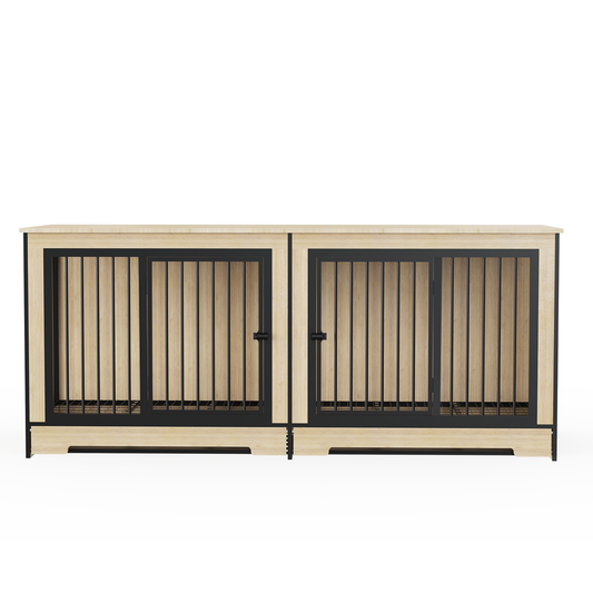 Dog crate furniture two connected rooms by HouseOfZazla, light wood and black bars on Tampa Home & Garden Store
