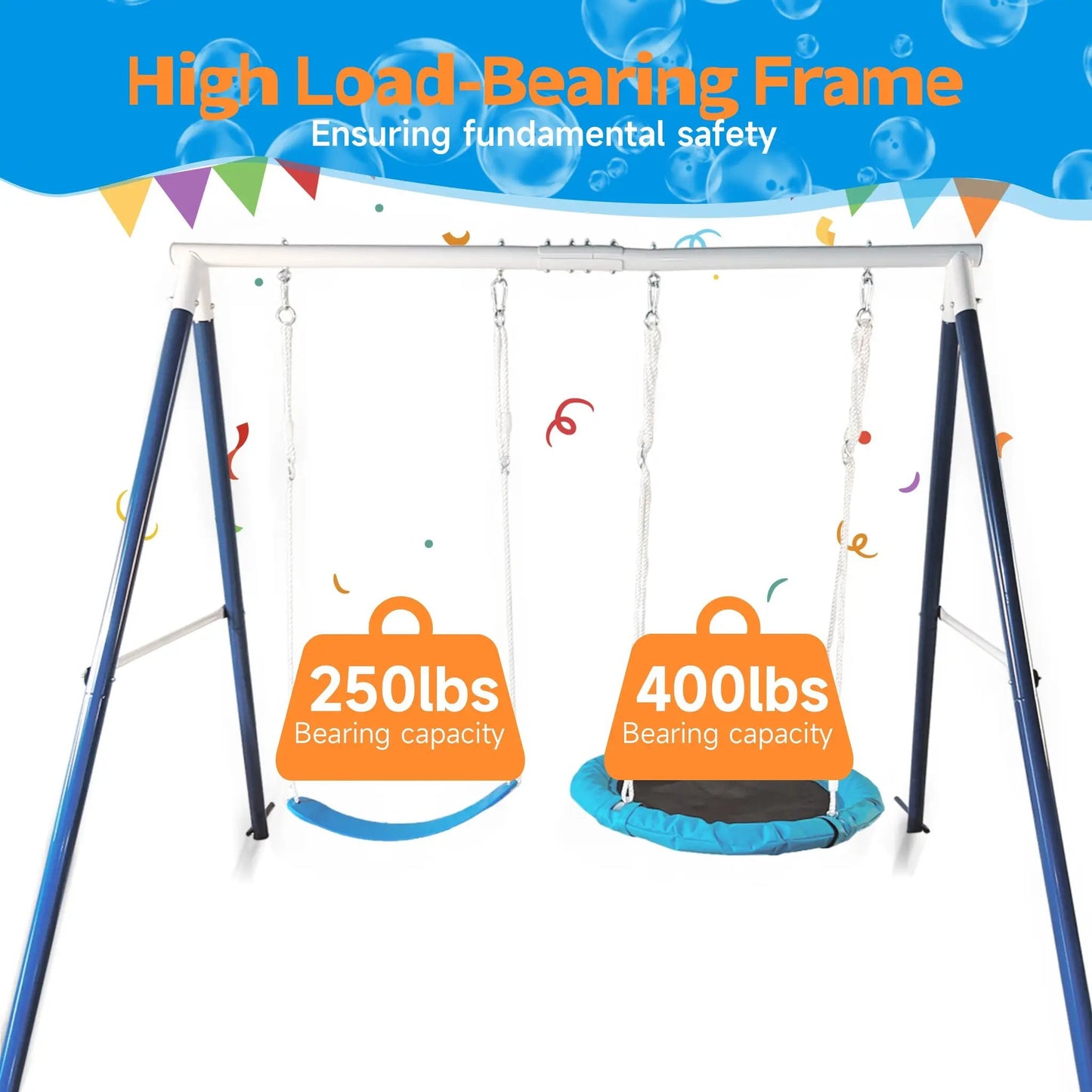 Balancoire Métallique Enfants pour Jardin Extérieur Aire de Jeux Deux Balançoires Fonctionnelles pour Enfants Équipement d'Extérieur