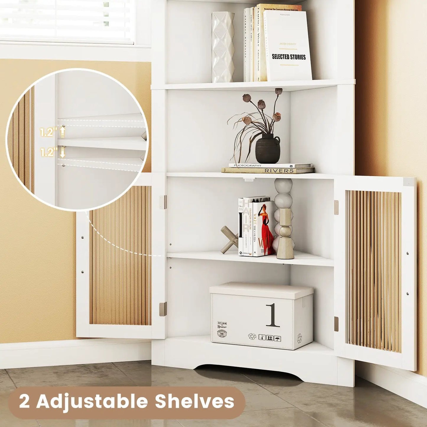67 Inch Tall Triangular Corner Buffet Cabinet white DirectDeals with 2 adjustable shelves on Tampa Home & Garden Store