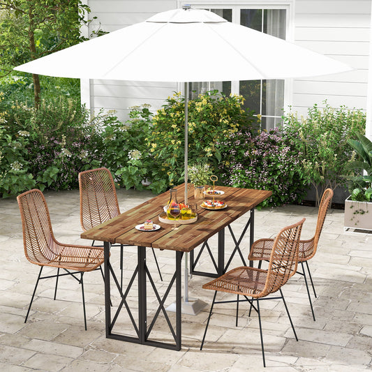 67 Inch Patio Rectangle Acacia Wood Dining Table with Umbrella Hole - Tampa Home & Garden Store