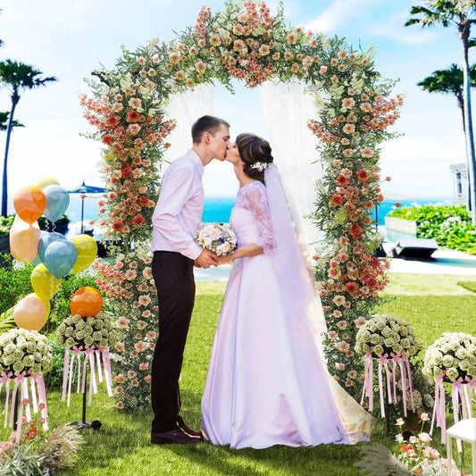 Garden Arch Trellis Black metal with pink cream roses and greenery at a seaside wedding on Tampa Home & Garden Store