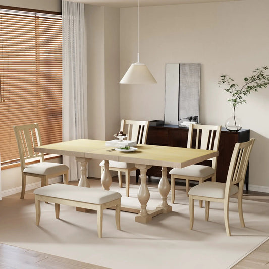 78-inch extendable dining table with leaf and light wood chairs in a bright dining room on Tampa Home & Garden Store