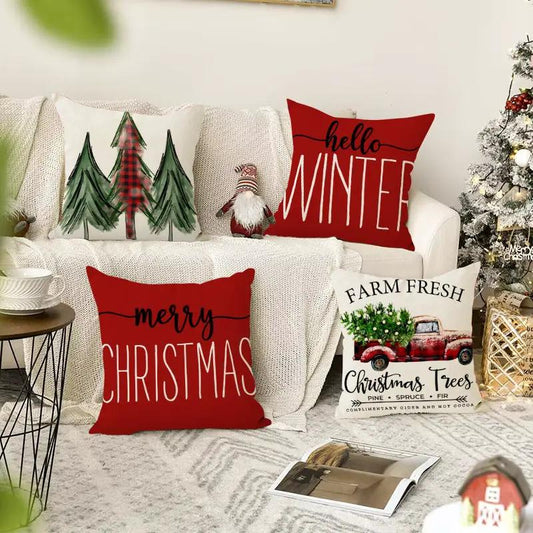 Christmas Tree Print Linen Pillow Cover green tree motif VIP Digital Presence on Tampa Home & Garden Store