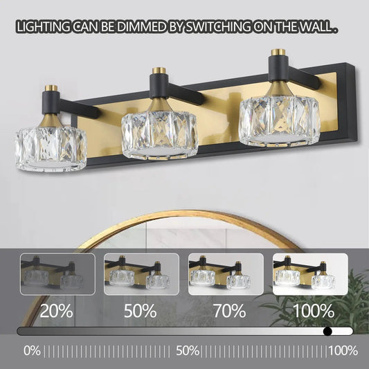 LED 3-Light Crystal Vanity Light by VIP, black brass bath wall fixture with crystal shades on Tampa Home & Garden Store