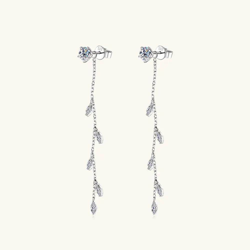 Moissanite 1.38ct dangling earrings in sterling silver with leaf accents, pair on Tampa Home & Garden Store