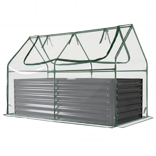 Galvanized raised garden bed with cover, green frame and clear panels on Tampa Home & Garden Store
