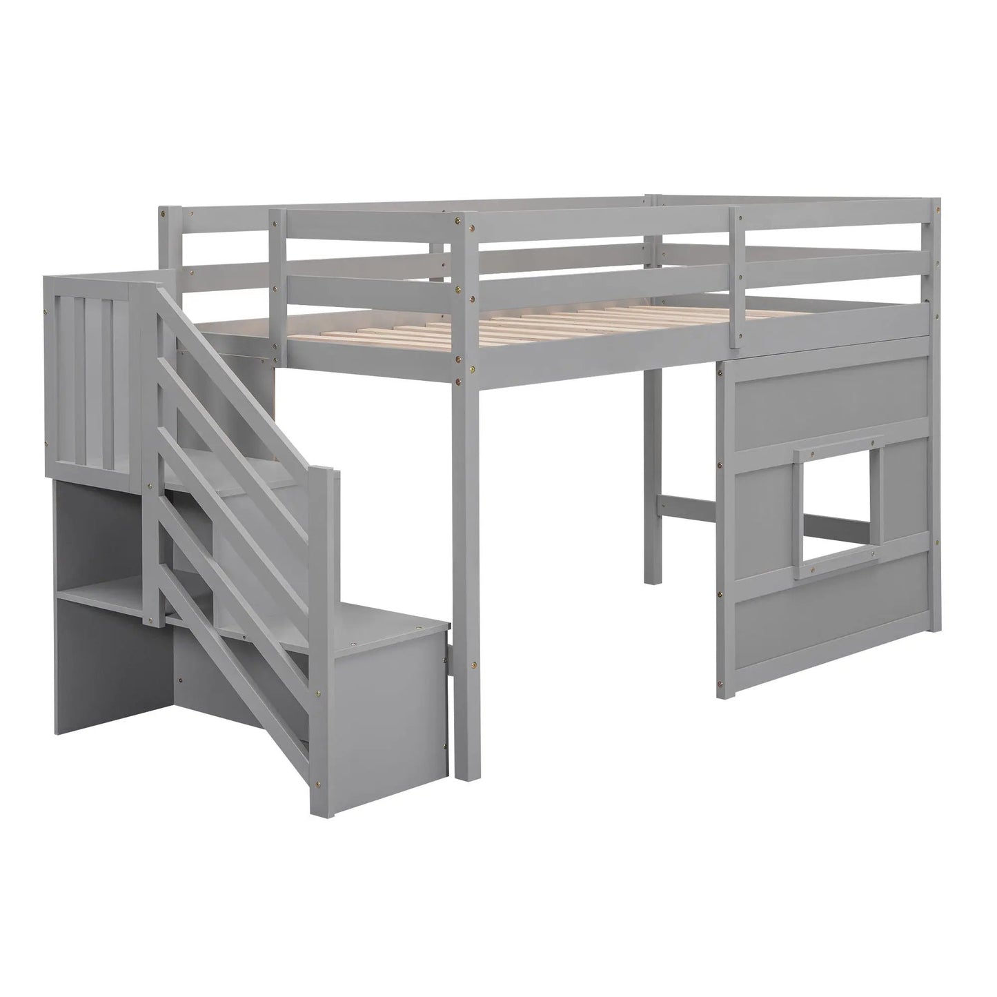 Loft bed with storage staircase in gray wood by Unique Piece Furniture on Tampa Home & Garden Store