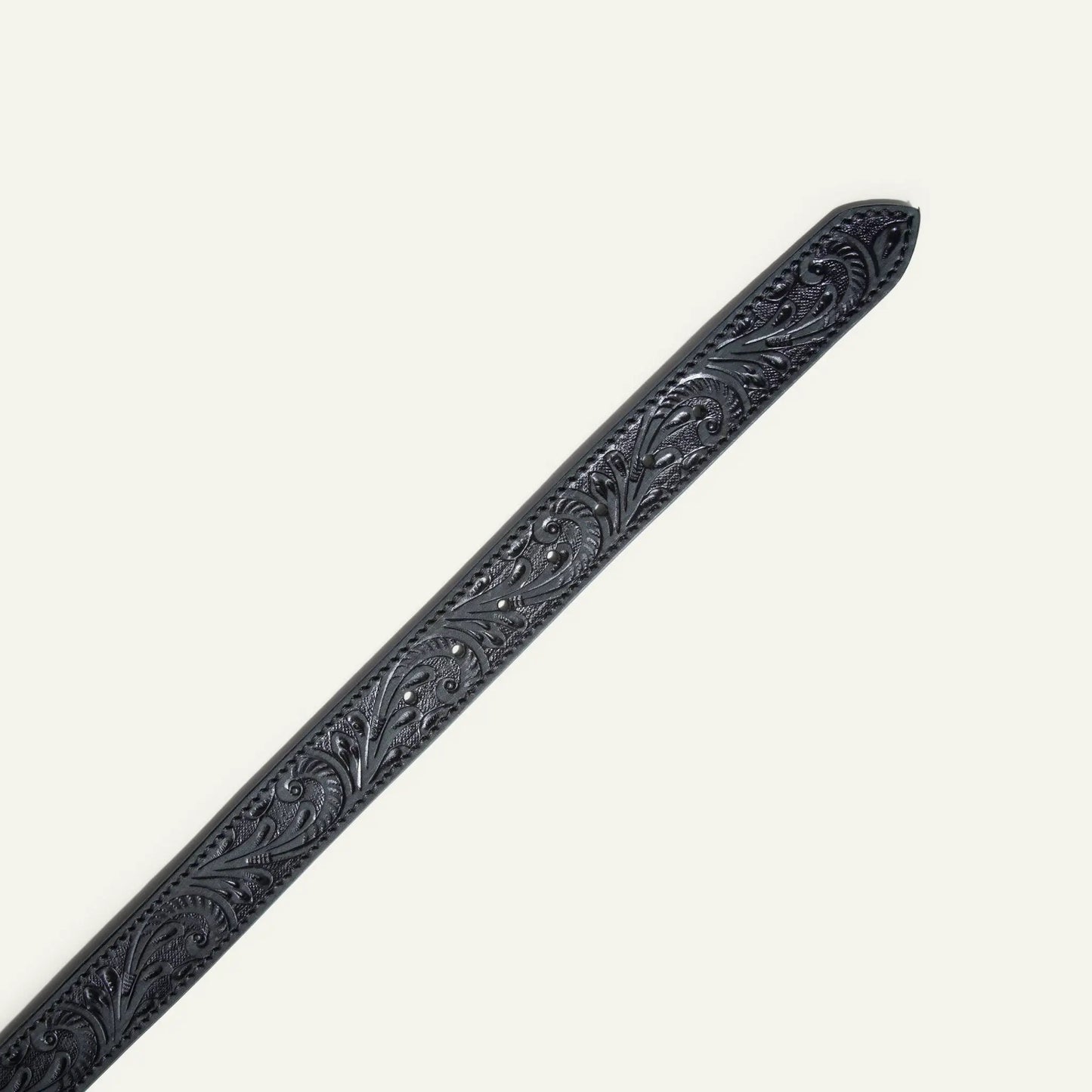 Morning Glory Hand-Tooled Western Jean Belt black leather belt with ornate tooling on Tampa Home & Garden Store