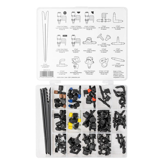 Orbit 92-Piece Drip Irrigation Parts Assortment in clear storage case on Tampa Home & Garden Store