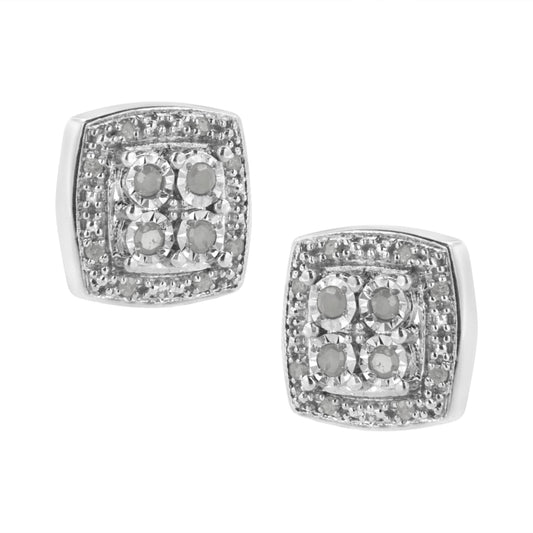 Square milgrain diamond stud earrings in 925 sterling silver, 1/4 cttw, I-J, I3 by Bids.com on Tampa Home & Garden Store