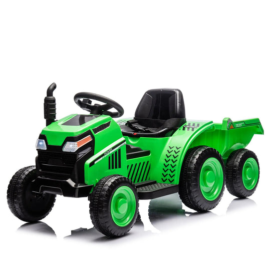 12V kids ride-on electric tractor in green with black seat and rugged tires on Tampa Home & Garden Store