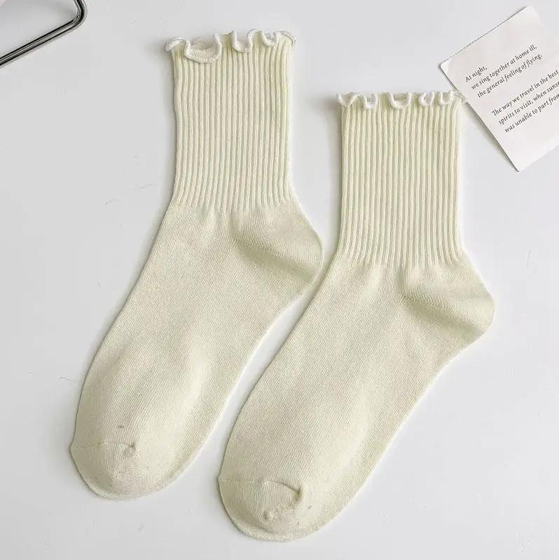 Ivory ruffled mid-tube socks for women, 1 pair, ribbed cuffs on Tampa Home & Garden Store