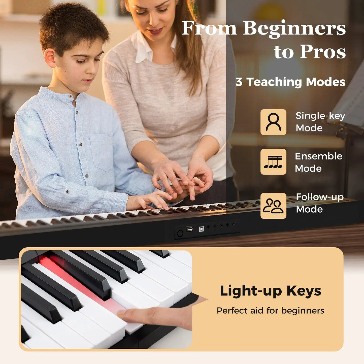 88-key foldable black digital piano with light-up keys and semi-weighted action on Tampa Home & Garden Store