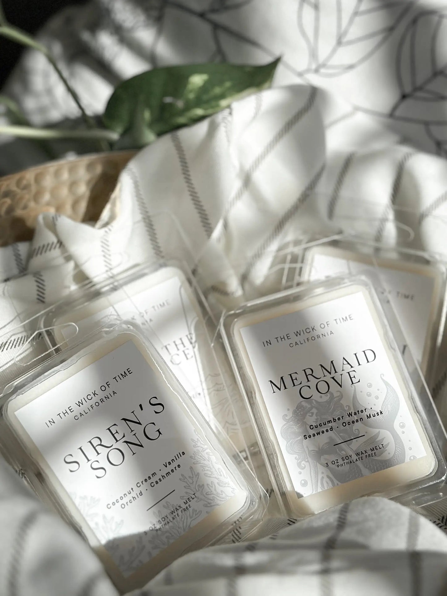 Wax melts Siren's Song & Mermaid Cove by In the Wick of Time, 3 oz soy melts in clear packaging on Tampa Home & Garden Store