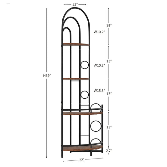 4-Tier corner bookshelf and plant stand with black metal arched frame and wood shelves on Tampa Home & Garden Store