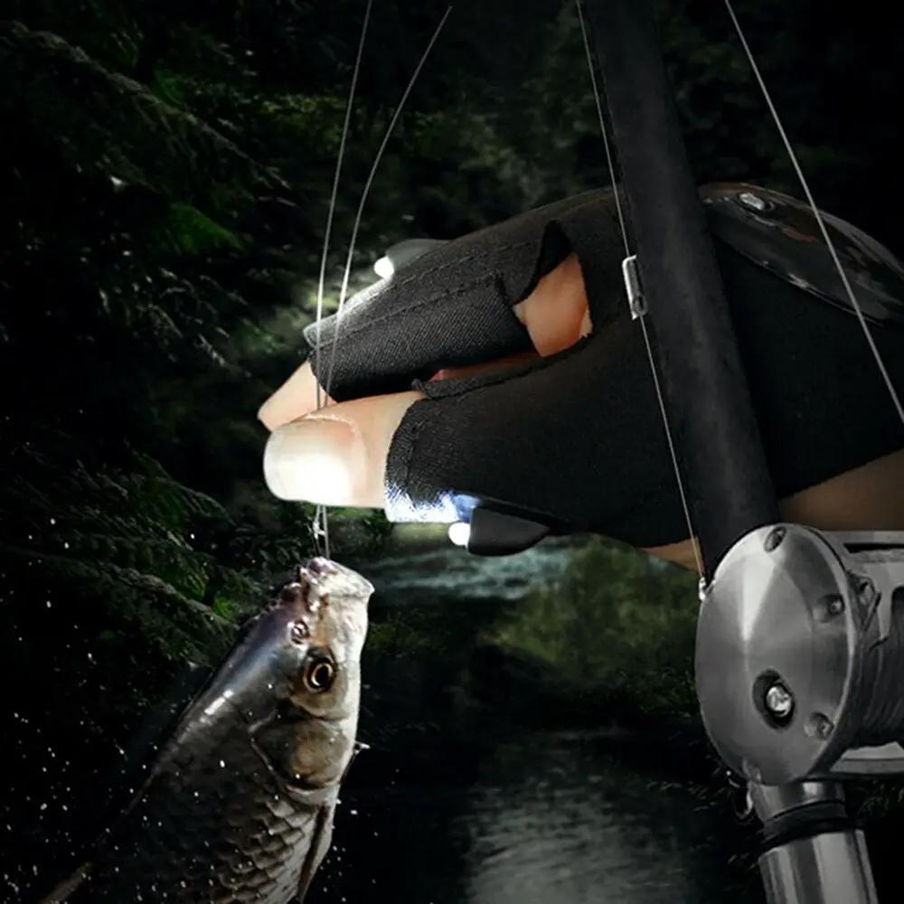 Outdoor fingerless black gloves with LED light for fishing, 1 pair, waterproof grip on Tampa Home & Garden Store