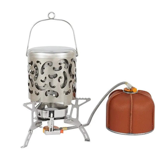 Mini stainless steel camping heating stove with foldable legs on Tampa Home & Garden Store