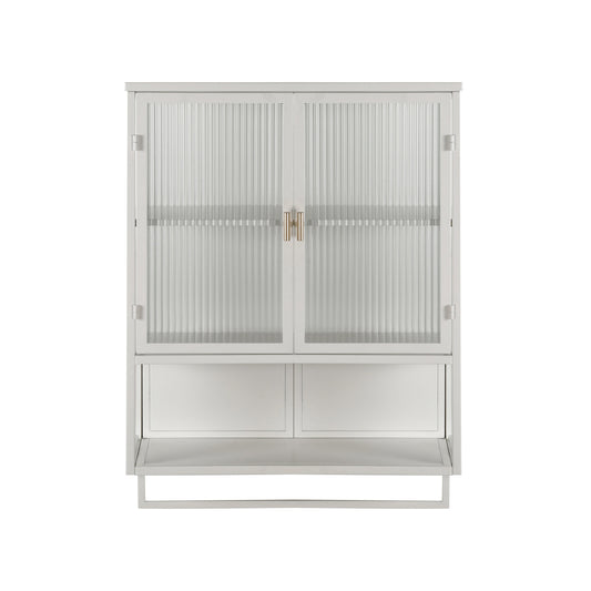 23.62"Glass Doors Modern Two-door Wall Cabinet with Featuring Two-tier Enclosed Storage an Open Shelf and Towel Rack