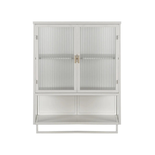 23.62 inch glass doors wall cabinet with shelf, white finish and brass handles on Tampa Home & Garden Store