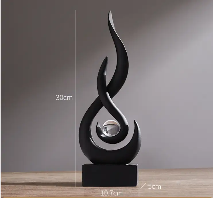 Black resin wine cabinet figurine sculpture with glass orb centerpiece, 30cm tall on Tampa Home & Garden Store