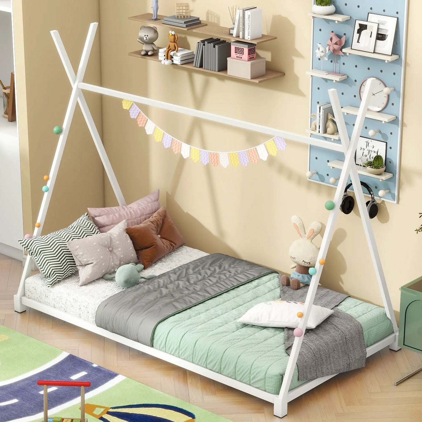2 metal twin platform beds with triangle frames in white for kids by VIP Digital Presence on Tampa Home & Garden Store