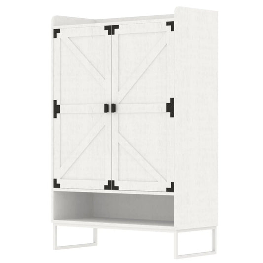 Shoe cabinet with doors, white woodgrain finish, 6-tier storage, black hardware on Tampa Home & Garden Store