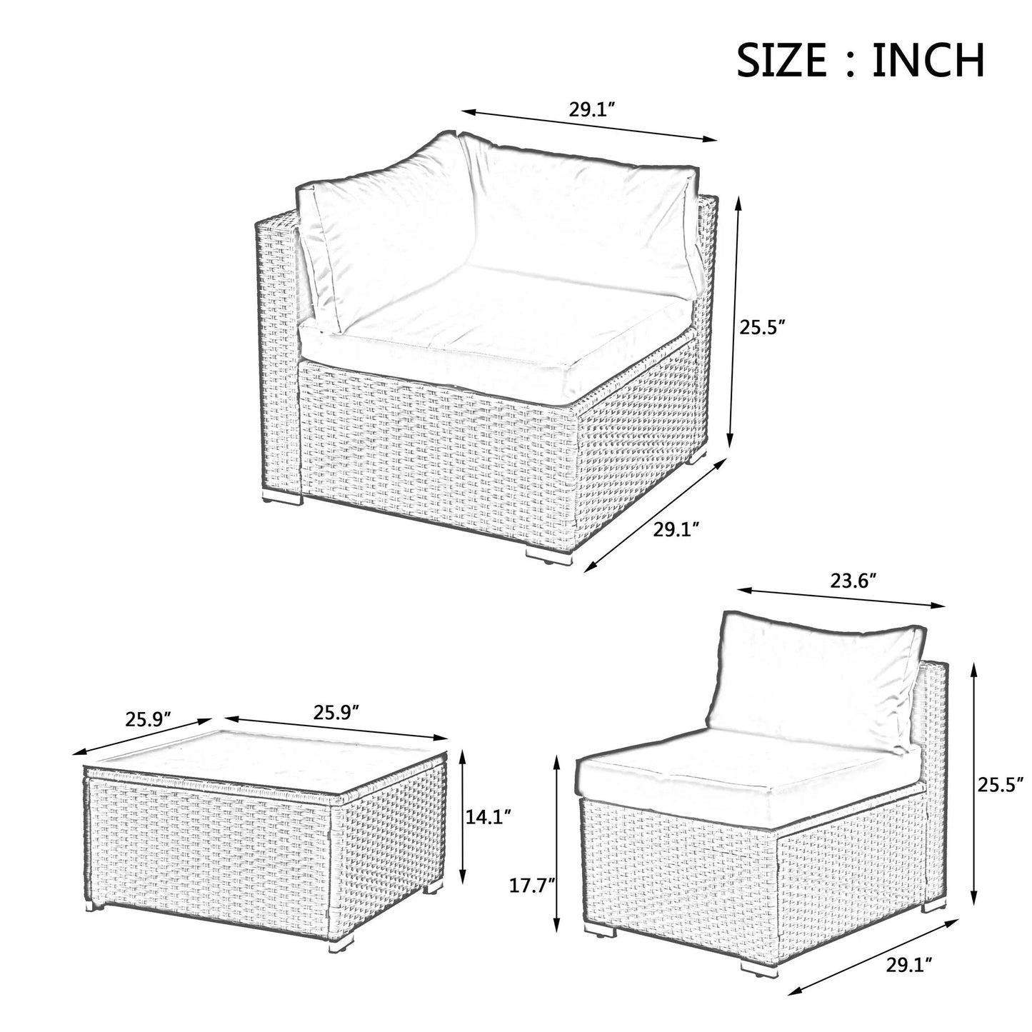 Dark Gray Patio Furniture Sets with PE Rattan
