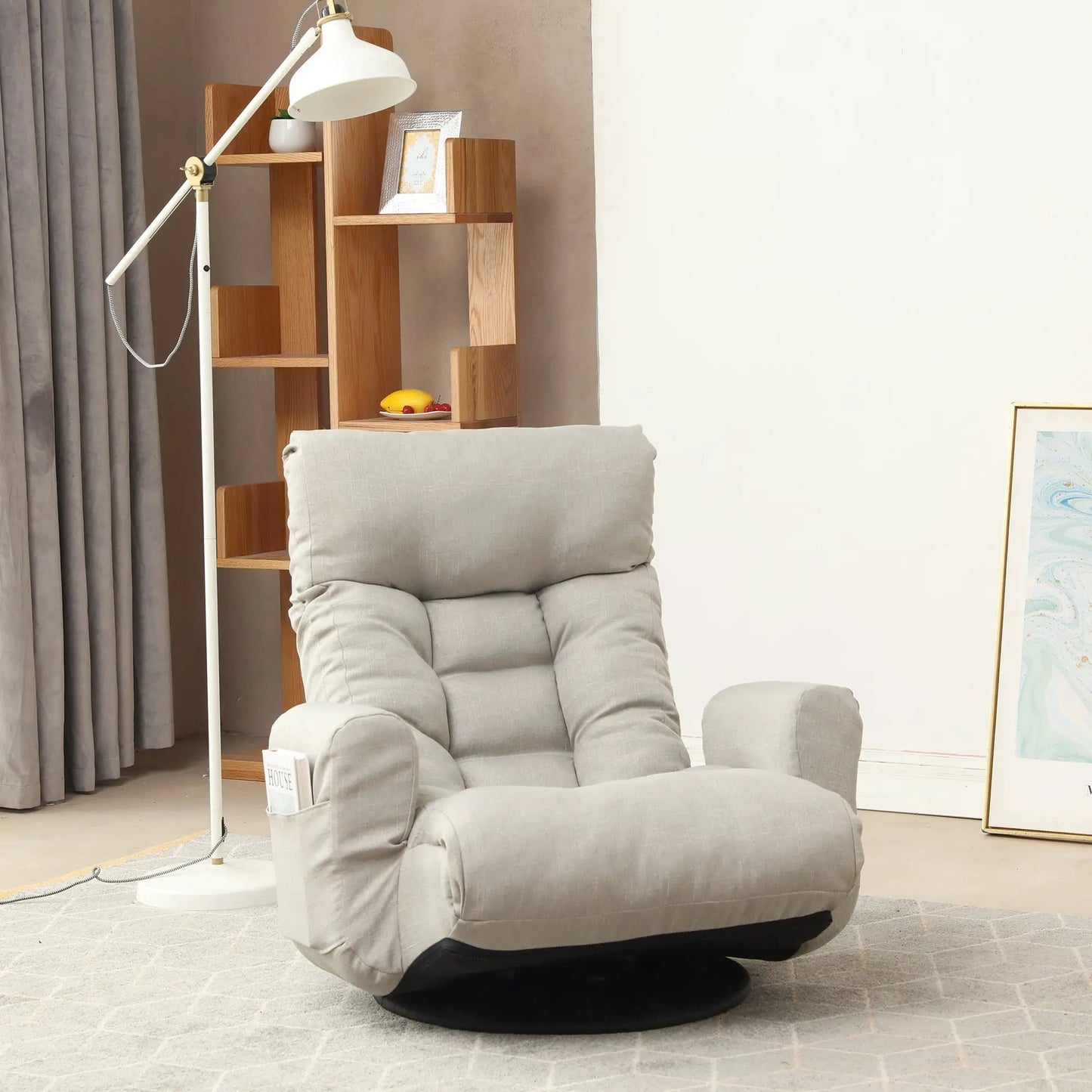 Adjustable Game Chair, rotatable gray fabric with black base on Tampa Home & Garden Store