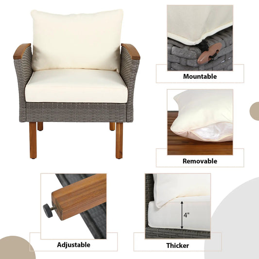 9-Piece Patio Rattan Set with Acacia Legs seating in grey woven rattan with beige cushions on Tampa Home & Garden Store
