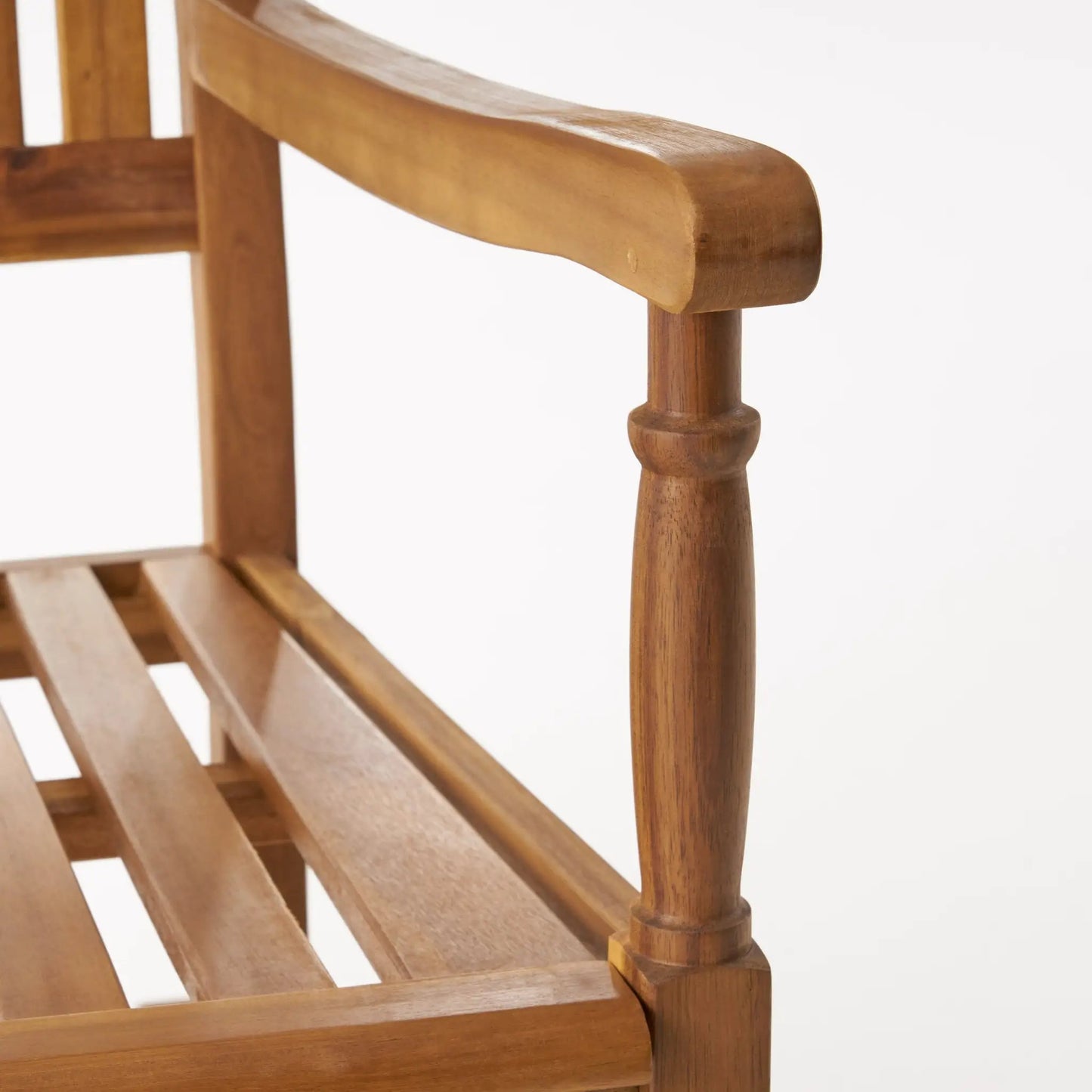 Arcadia Outdoor Teak Wood Rocking Chair armrest in warm teak finish on Tampa Home & Garden Store