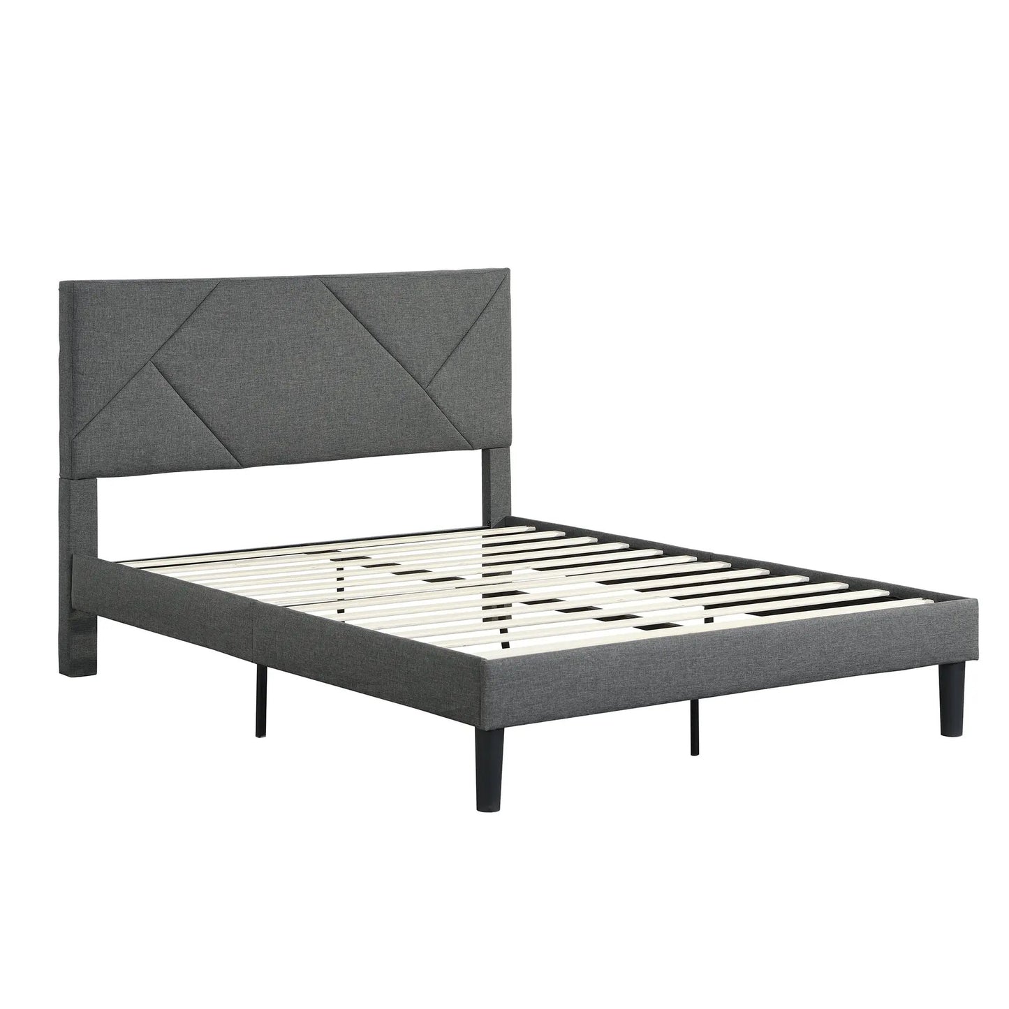 Queen Size Bed Frame with Wood Slats Grey