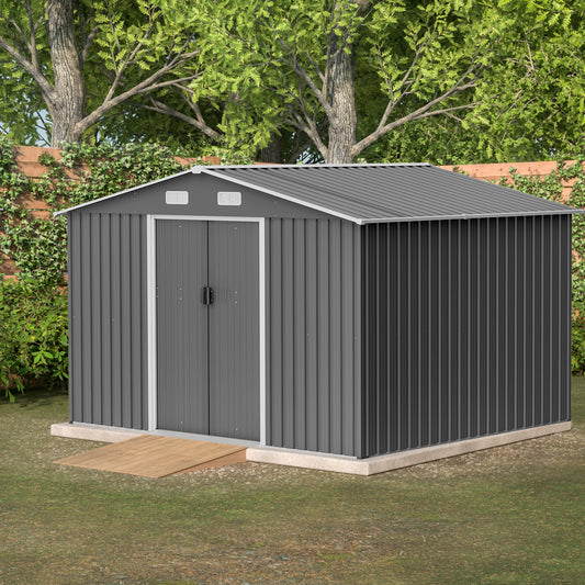 10X8 FT outdoor tool storage shed with metal foundation and lockable door, all-weather metal shed, gray - Tampa Home & Garden Store