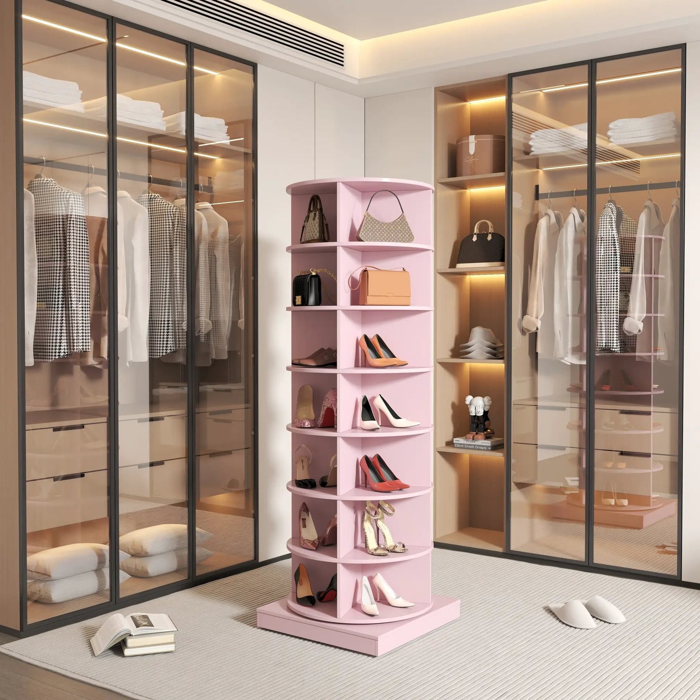 360 Rotating Shoe Cabinet pink 7-tier holds 28 shoes in chic closet on Tampa Home & Garden Store