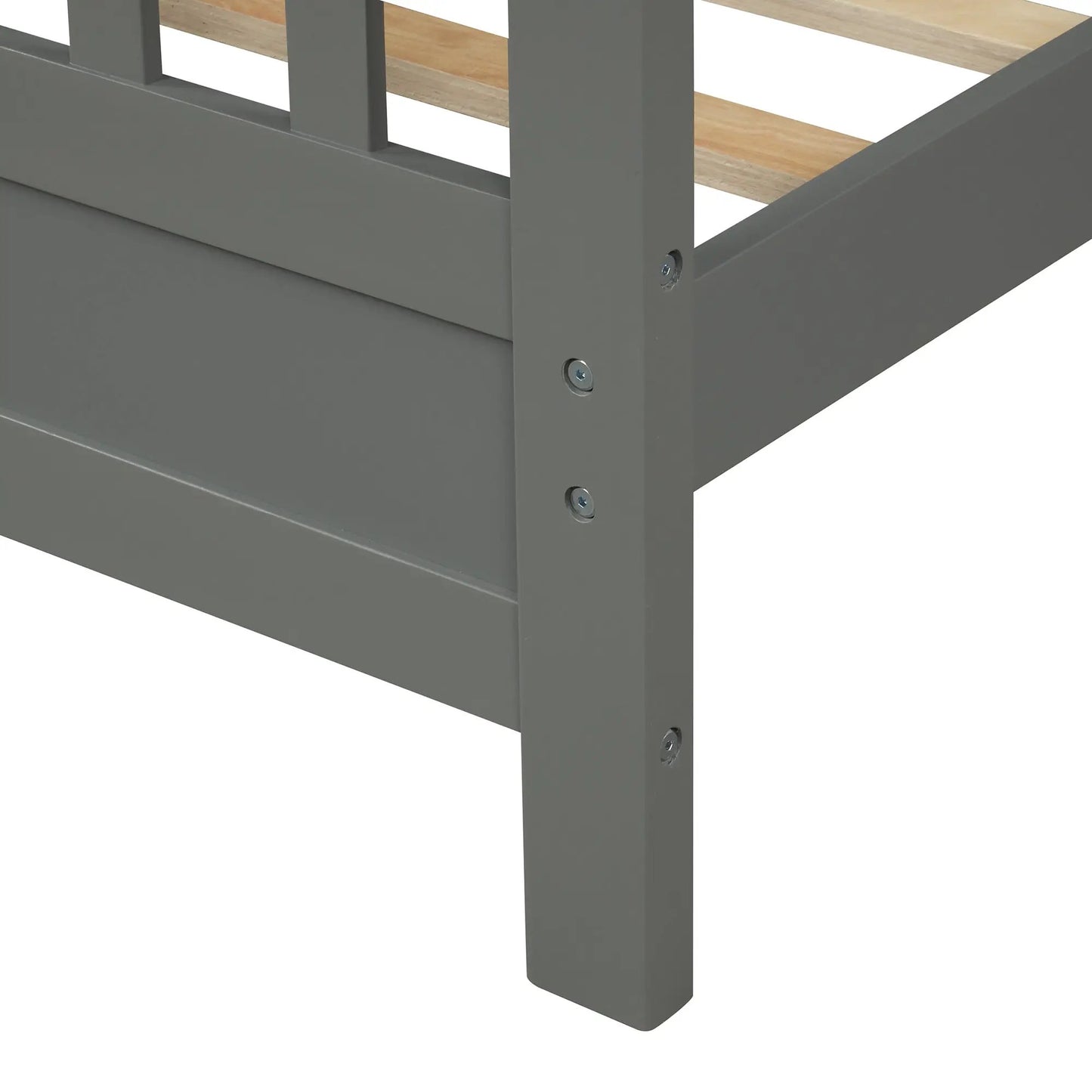 Wood platform bed frame in gray finish with headboard and footboard, sturdy rails and slats on Tampa Home & Garden Store