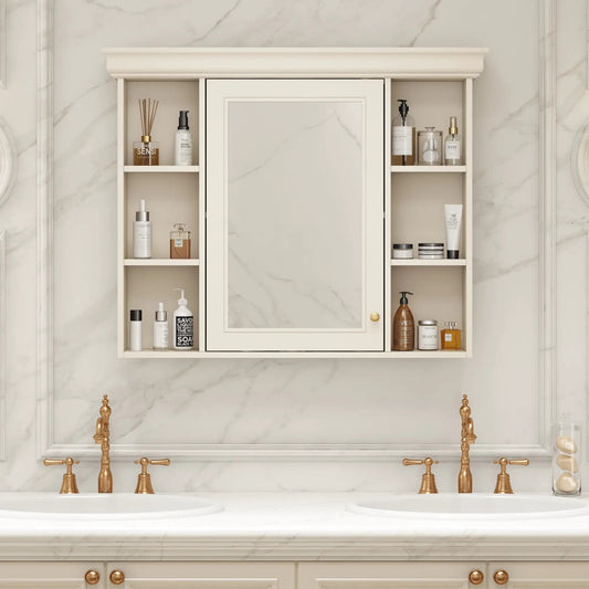 Blue wall mounted storage cabinet with mirror, cream cabinet panels by VIP Digital Presence on Tampa Home & Garden Store
