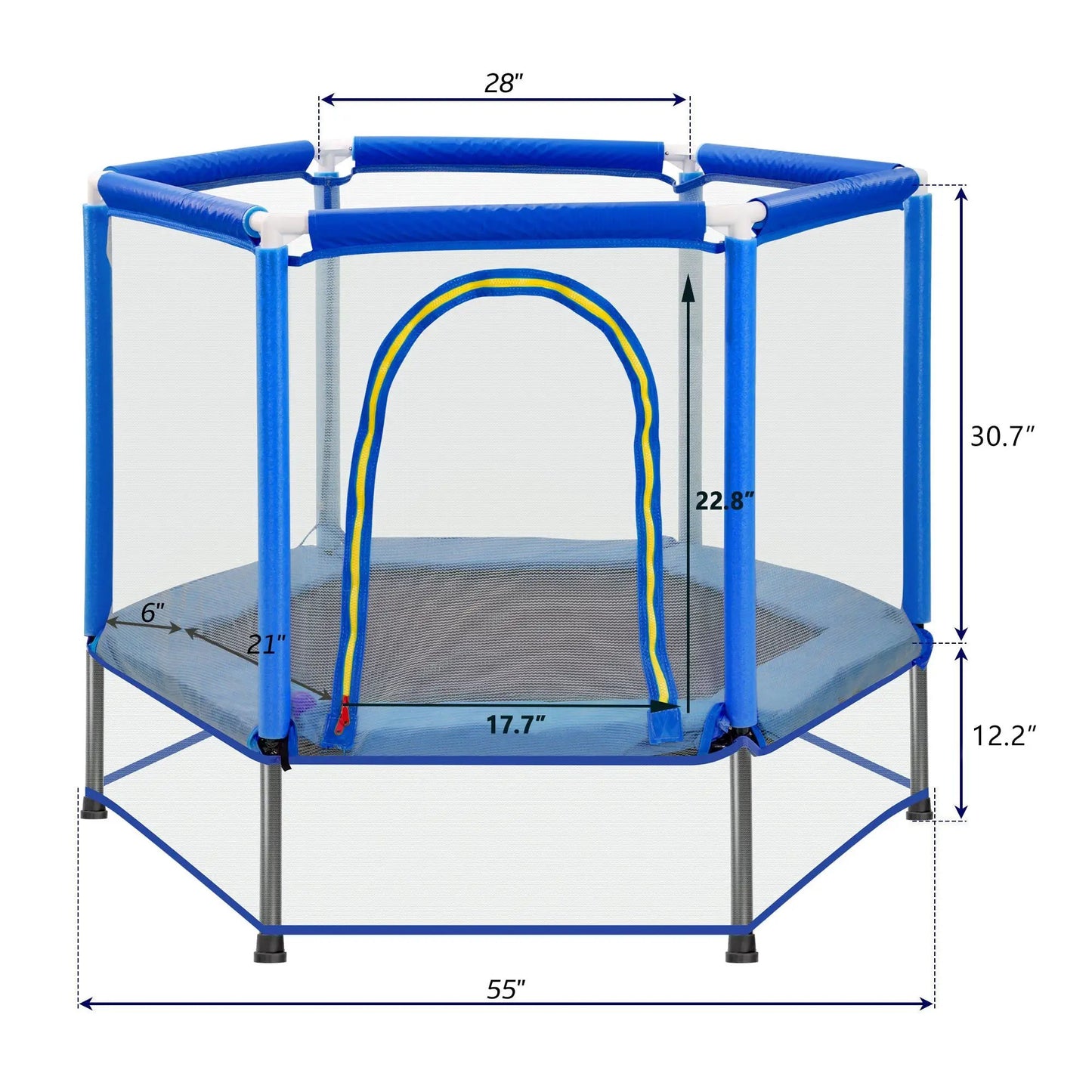 Cama elástica de 55" para niños pequeños con red de seguridad y pelotas, mini cama elástica interior y exterior para niños