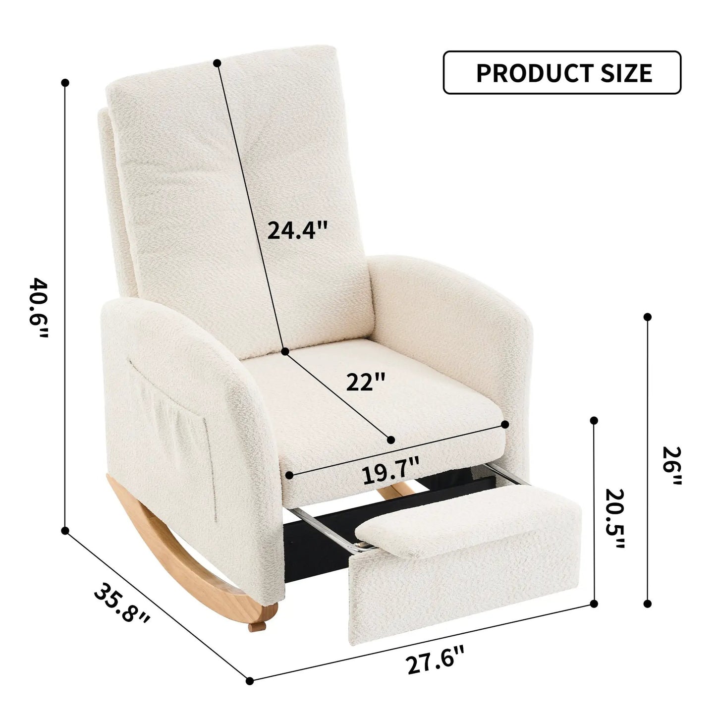 Accent Rubber Wood Rocking Chair with Footrest beige upholstered rocker rubber wood frame on Tampa Home & Garden Store