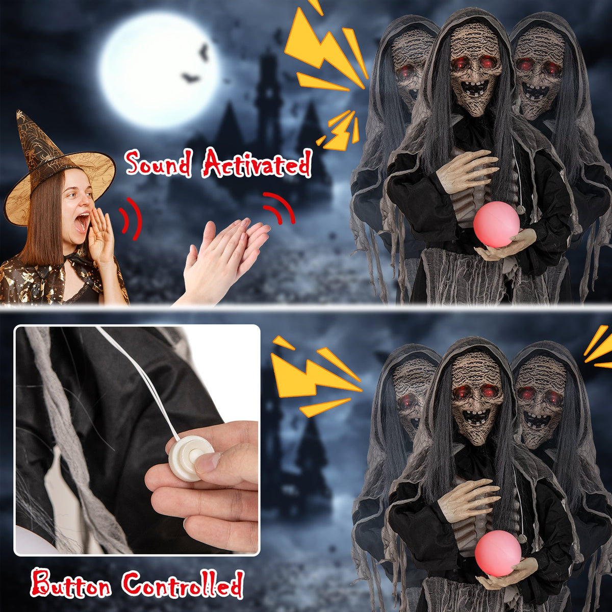 3x DirectDeals 6ft Halloween standing witch animatronic with light-up eyes and magical pink ball on Tampa Home & Garden Store