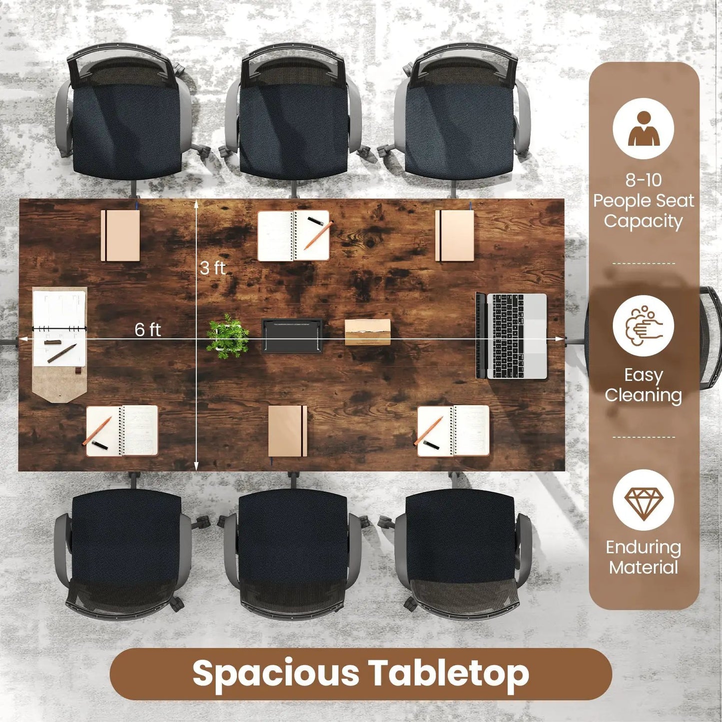 6 Feet Conference Room Table Large Meeting Table Rectangle Seats 8-10 People-Rustic Brown - Tampa Home & Garden Store