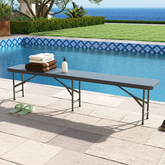 GemGear 6 Feet plastic folding bench portable poolside seat with handle and lock gray on Tampa Home & Garden Store